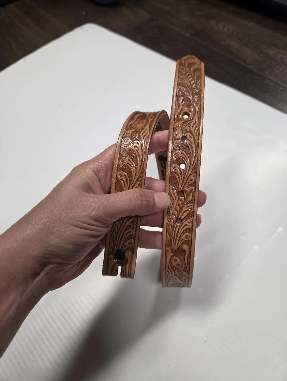 Vintage Justin Kids Size 22 Tooled Leather Western Belt Strap No Buckle Made in
